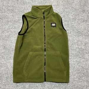 CAT Vest Youth Medium 10/12 Green Fleece Full Zip Pockets Outdoor Warm
